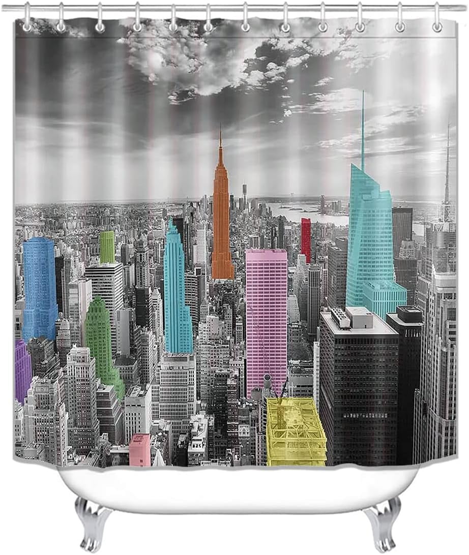 Sonernt New York Shower Curtain, Black and White Cityscape Manhattan