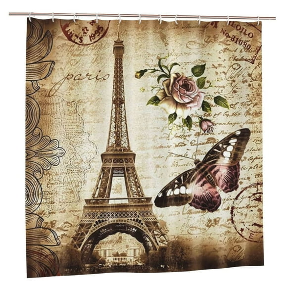 Sonernt Paris Eiffel Tower Shower Curtain Bathroom Decor Waterproof Butterfly Rose Bathroom Shower Curtains with 12 Hooks, 72 ×72 inch
