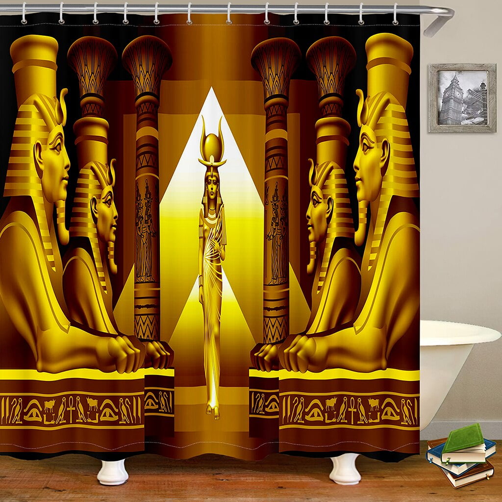 Sonernt Retro Egyptian Pharaoh Gold Shower Curtain 72x72 inch Bathroom