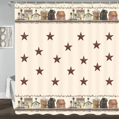 Sonernt Rustic Country Shower Curtain, Primitive Barn Star Relax Bath Outhouse Farmhouse Shower Curtain Decor 12 Hooks 72X72 inch