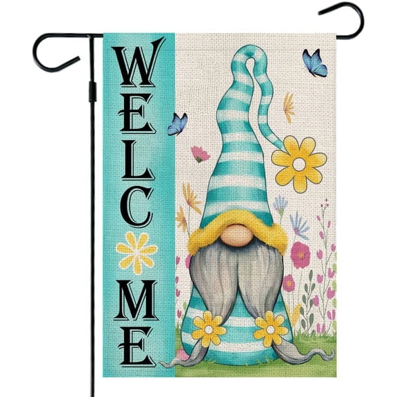 Sonernt Spring Garden Flag Gnome Floral Welcome 12×18 Inch Double Sided Outside Vertical Holiday Yard Decor