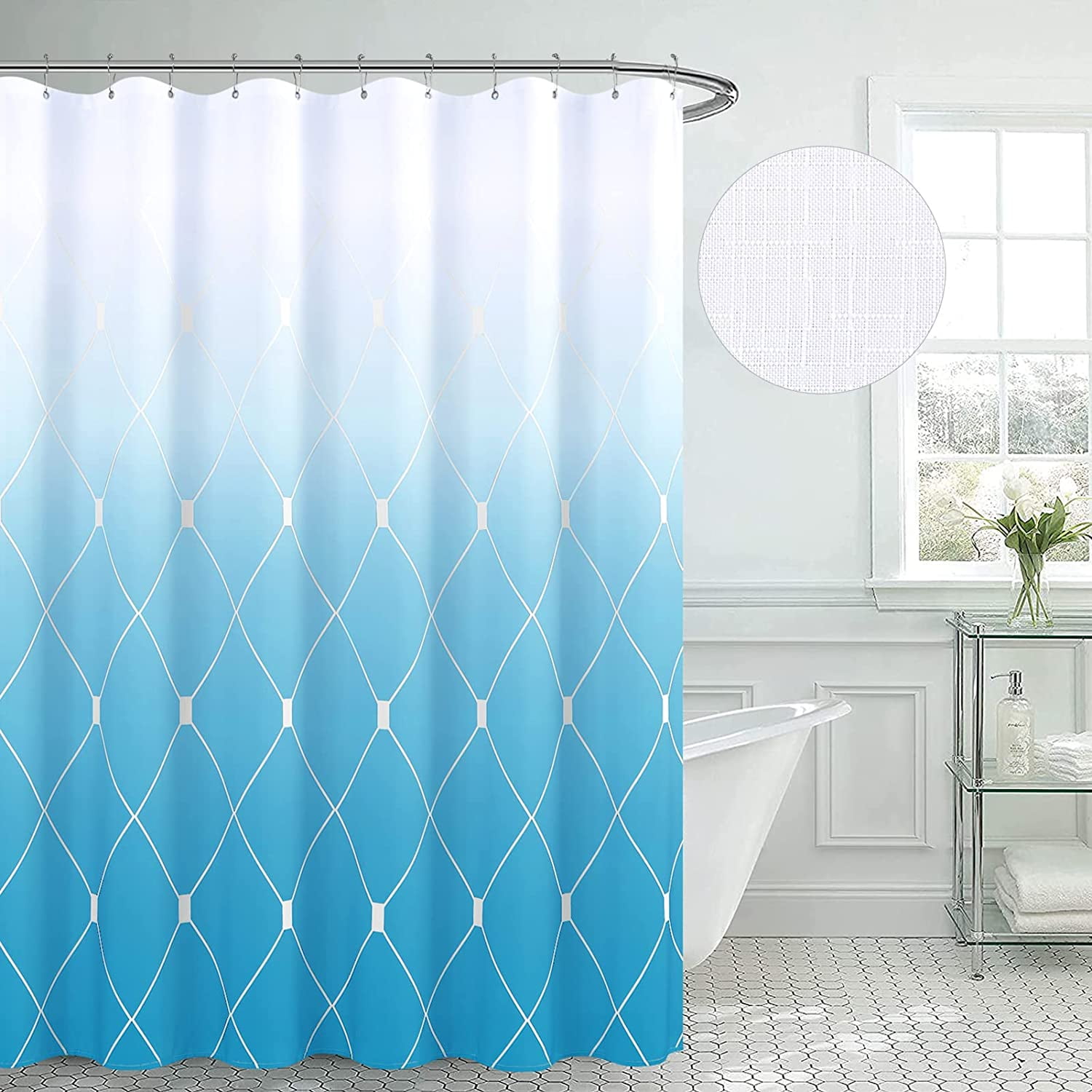 Sonernt Teal Geometric Shower Curtains for Bathroom Beach Theme Blue White Shower  Curtain Water Repellent Bath Curtain for Modern Bathroom Decor Whit Hooks,  72x72 inch, Turquoise 