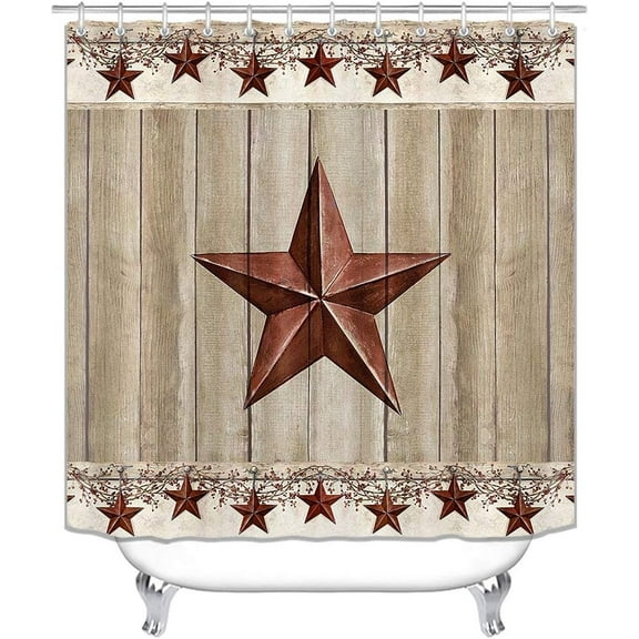 Sonernt Vine Star on Rustic Barn Shower Curtain 72x72inch, Texas Star Vintage Farmhouse Western Bathroom Decor