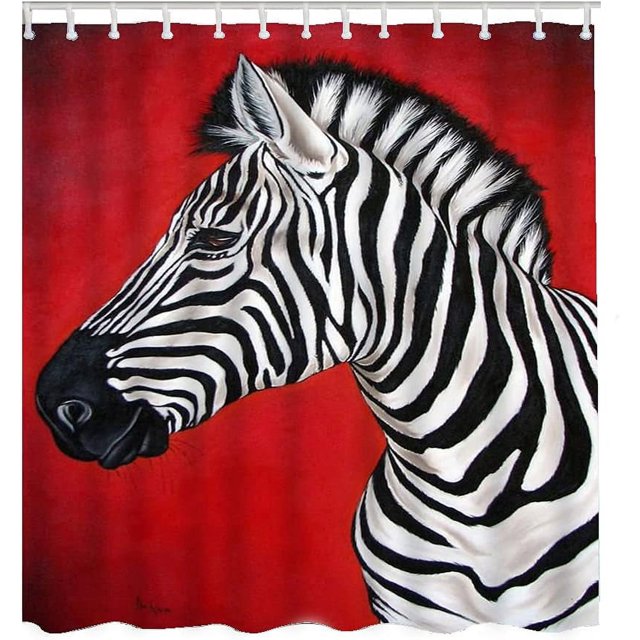 Sonernt Zebra Shower Curtain African Black White Stripe Wild Animals