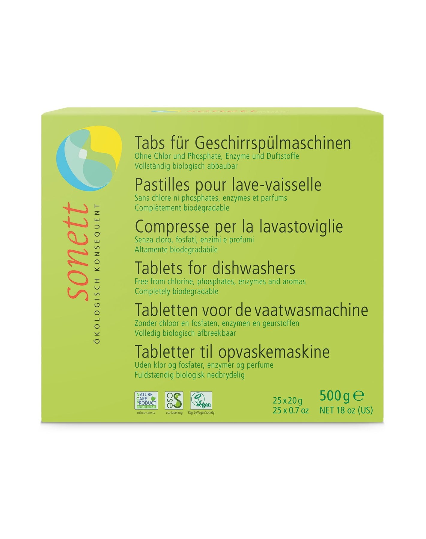 Sonett Dishwasher Tablets 25 tablets x 0.67oz,18 fl.oz/ 500gr Pack of 1