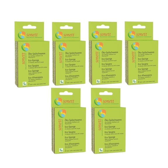 Sonett Natural Compostable Eco Sponges for Dishes Scratch Free for Kitchen and Bathroom (Pack of 12)
