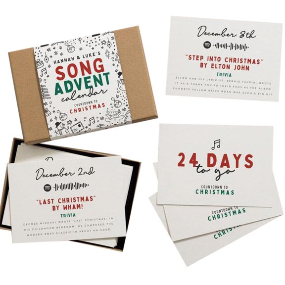 Song Advent Calendar Christmas 24 Days Countdown Cards with Lyrics, Vintage Holiday Decor for Family Sing Along, Rustic Paper Gift Set