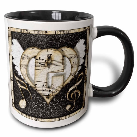 3drose, Song Angel Initial Letter E, 11oz Two-tone Black Mug