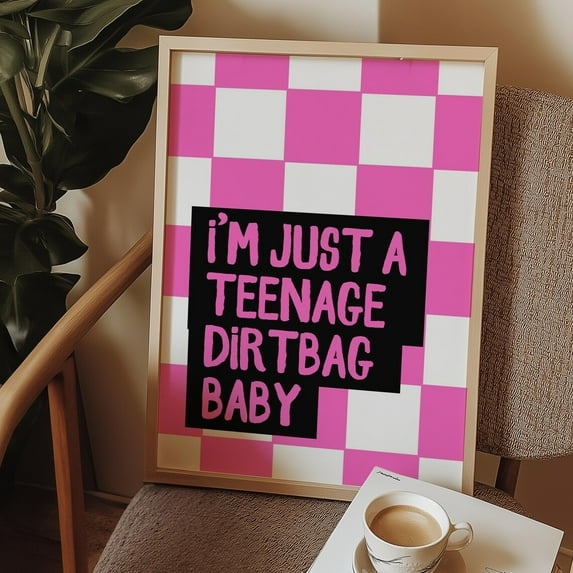 Song Lyrics Poster, Pink Checkerboard, Emo Wall Art Home Decor, 24x36 UNFRAMED