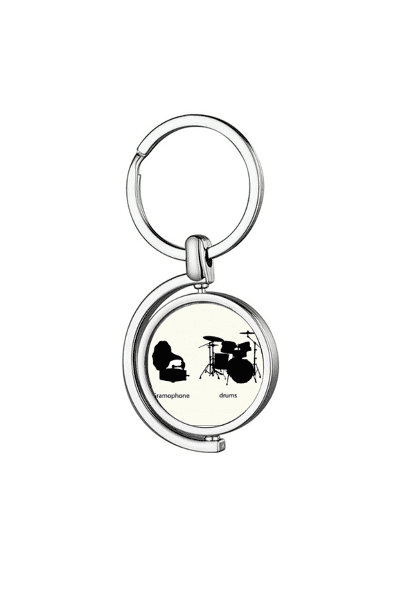 Song Music Drum Kit Energy Pattern Rotating Keychain Metal Keyring Holder