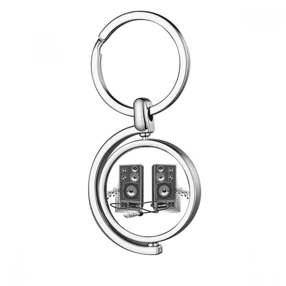 Song Music Loudspeaker Box Pattern Rotating Keychain Metal Keyring Holder