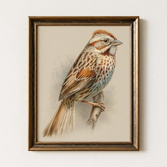 Song Sparrow Audubon Bird Print Poster Highly Detailed Artistic Sparrow, Rustic Wall Art, Cottagecore Nature Decor, Print Poster Bird Art 196, Size 8x12 UNFFRAMED F03.1.6l3299
