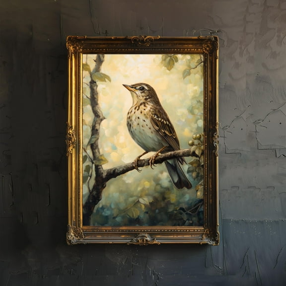 Song Thrush Art Print Cottagecore Woodland Bird Decor Rustic Nature Wall Art Garden Bird Print