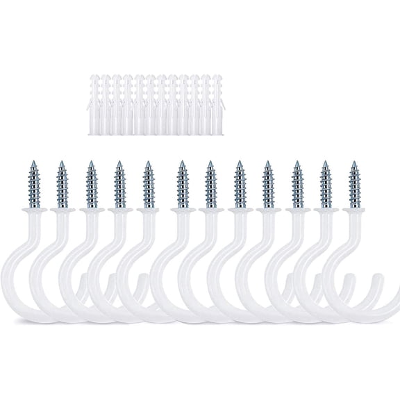 SongWH 2.9" Large Ceiling Hooks, 12 Pcs Heavy Duty Screw-in Wall Hooks, Vinyl Coated Sturdy Screw Cup Hook for Hanging Plants, Mugs, Wind Chimes, Utensils (Easy to Install)