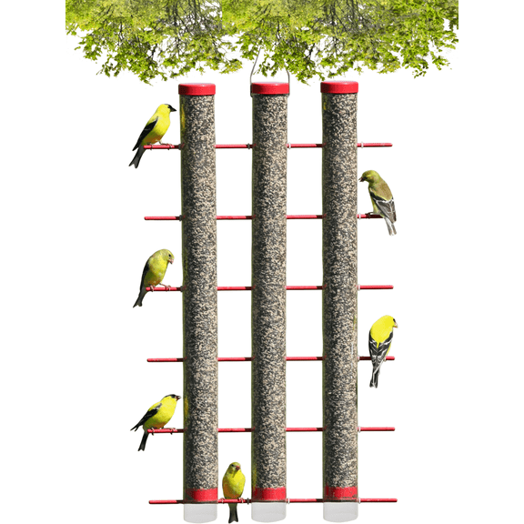 Songbird Essentials Bird Feeder Bird Seed Thistle Finch Feeder 3 Tube Red