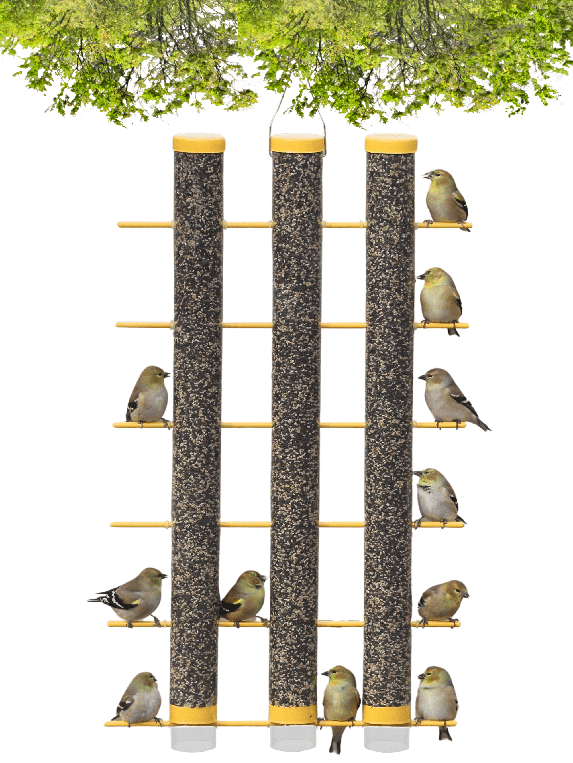 Songbird Essentials Bird Feeder Bird Seed Thistle Finch Feeder 3 Tube Yellow