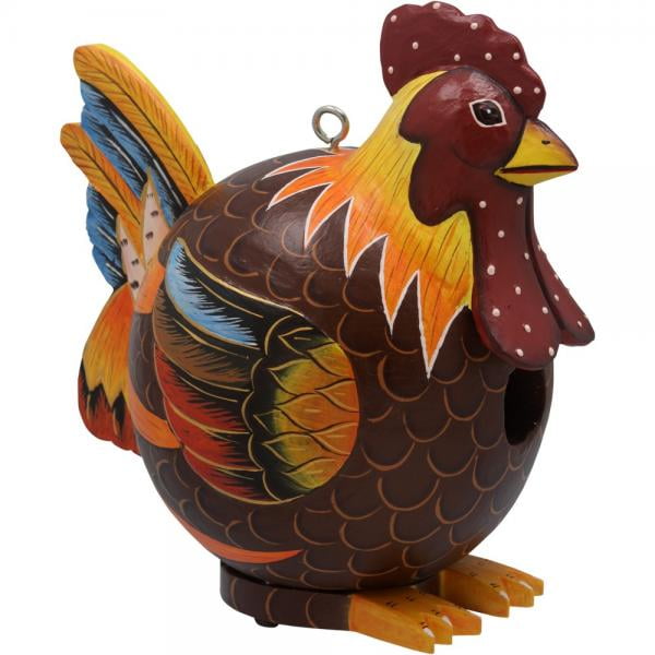 Hand-Painted Rooster Albesia Wood Bird House