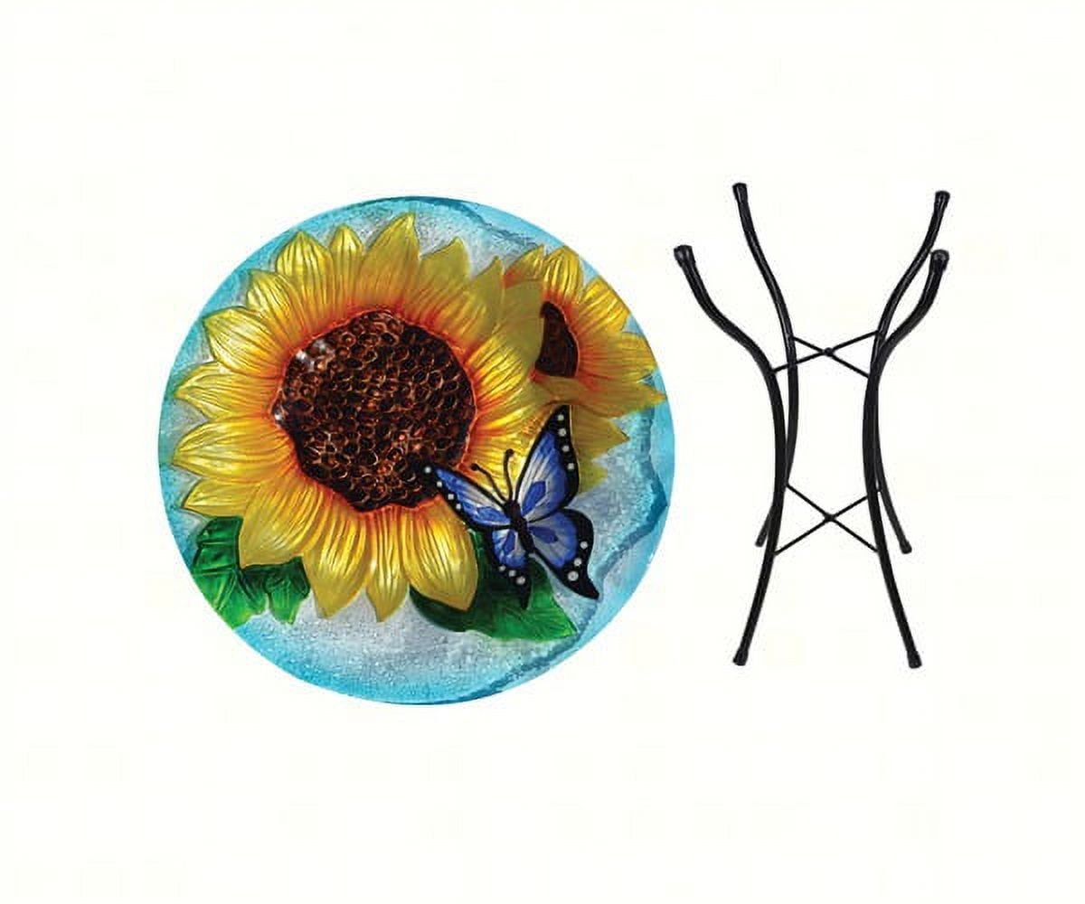 Vibrant Sunflower Glass Birdbath with Stand