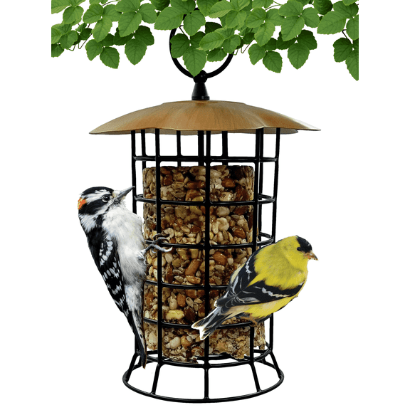 Songbird Essentials Suet Log Feeder with Removable Copper Roof, Holds One Standard Suet or Seed Log