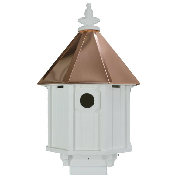 Songbird Nesting Box with Copper Roof, Two Compartment Design for Bluebirds, Durable Vinyl Material, White and Brown
