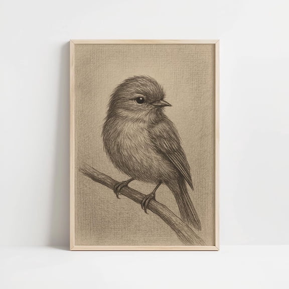 Songbird Pencil Drawing Minimalist Graphite Sketch Art Print Unframed Paper Print