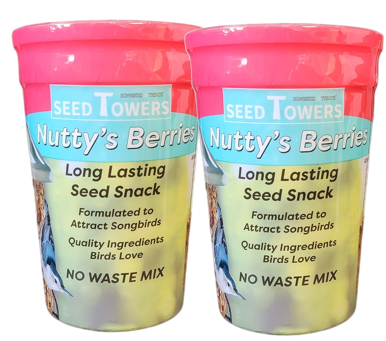 Songbird Treats Nutty's Berries Seed Tower 2 Pack | Bundle of 2 two pound Seed Log Towers for Wild Birds | Nutty's Berries 2 Pack