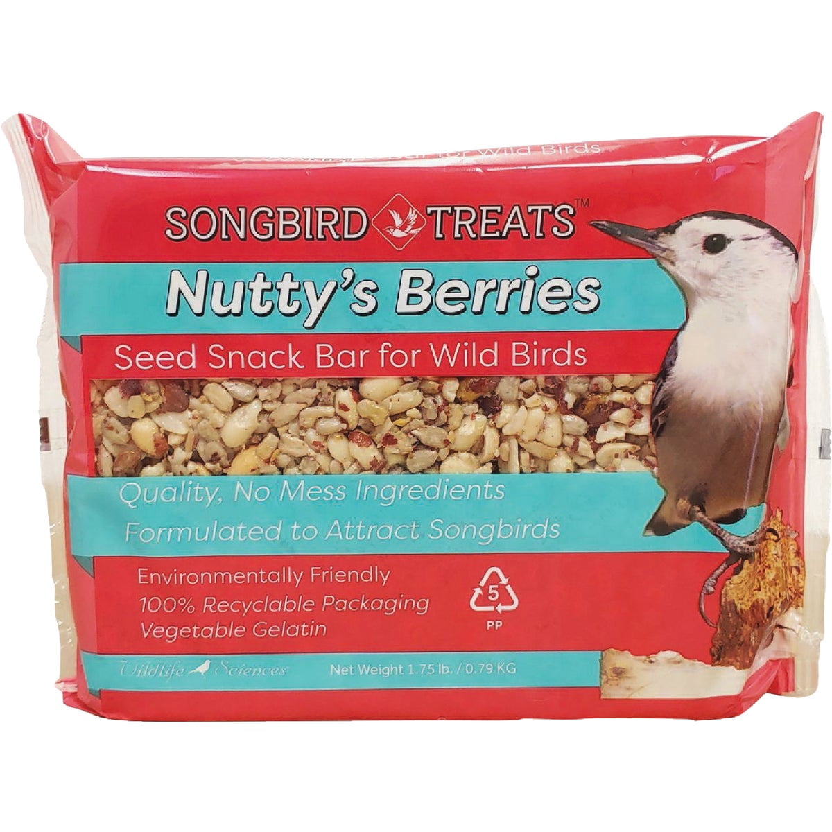 Songbird Treats Seed Bars  8 Pack of 1.75 lb Bird Seed Cakes for Wild Birds Nutty's Berries