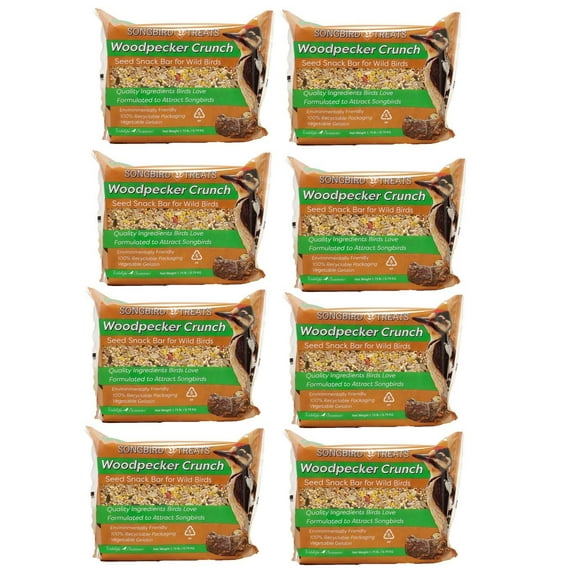 Songbird Treats Seed Bars  8 Pack of 1.75 lb Bird Seed Cakes for Wild Birds Woodpecker Crunch