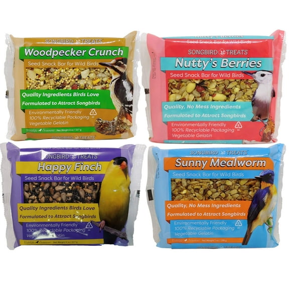 Songbird Treats Seed Cake Variety 4 MVR1Pack | 8 oz Bird Seed Cakes for Wild Birds
