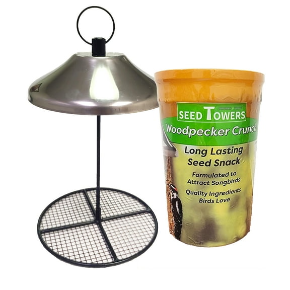 Songbird Treats Seed Tower and Feeder Bundle | 1 Tower Feeder and 1 Woodpecker Crunch Seed Tower | 2 lb Seed Log Tower and Feeder for Wild Birds