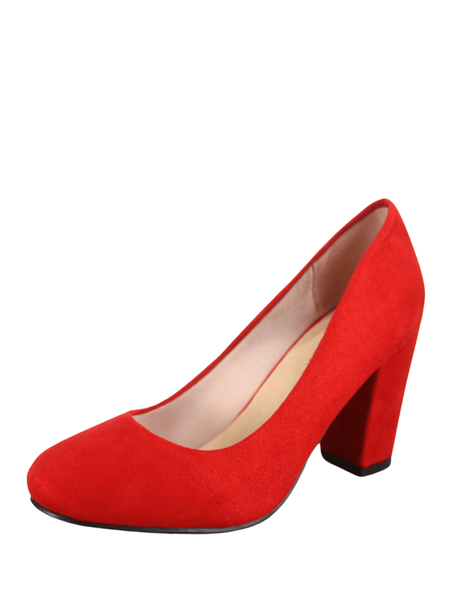 Forever Link Red Round Toe Classic Pumps with High Chunky Heel