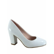 Songful-3 Womens Fashion Patent Faux Suede Round Toe Chunky Heel Slip On Pump Dress Shoes