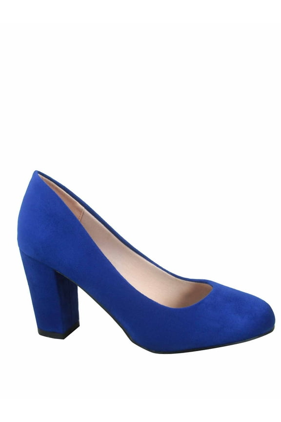 Songful-3 Women's Fashion Patent Faux Suede Round Toe Chunky Heel Slip On Pump Dress Shoes