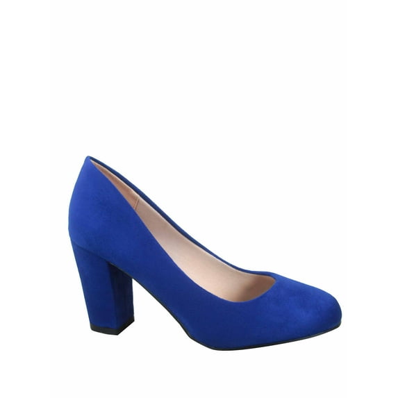 Songful-3 Women's Fashion Patent Faux Suede Round Toe Chunky Heel Slip On Pump Dress Shoes