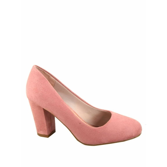 Songful-3 Women's Fashion Patent Faux Suede Round Toe Chunky Heel Slip On Pump Dress Shoes