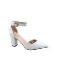 thumbnail image 1 of Songful-6 Women's Pointed Toe Ankle Strap Buckle Chunky High Heels Sandals Shoes ( White, 6.5 ), 1 of 2