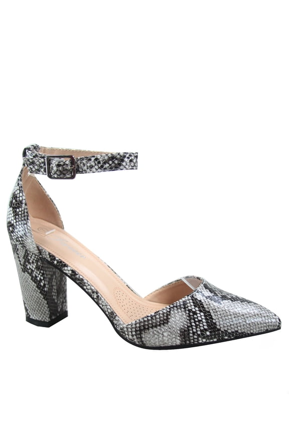 Songful-6 Women's Pointed Toe Ankle Strap Buckle Chunky High Heels Sandals Shoes