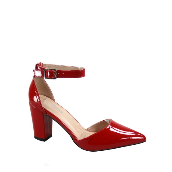 Songful-6 Women's Pointed Toe Ankle Strap Buckle Chunky High Heels Sandals Shoes