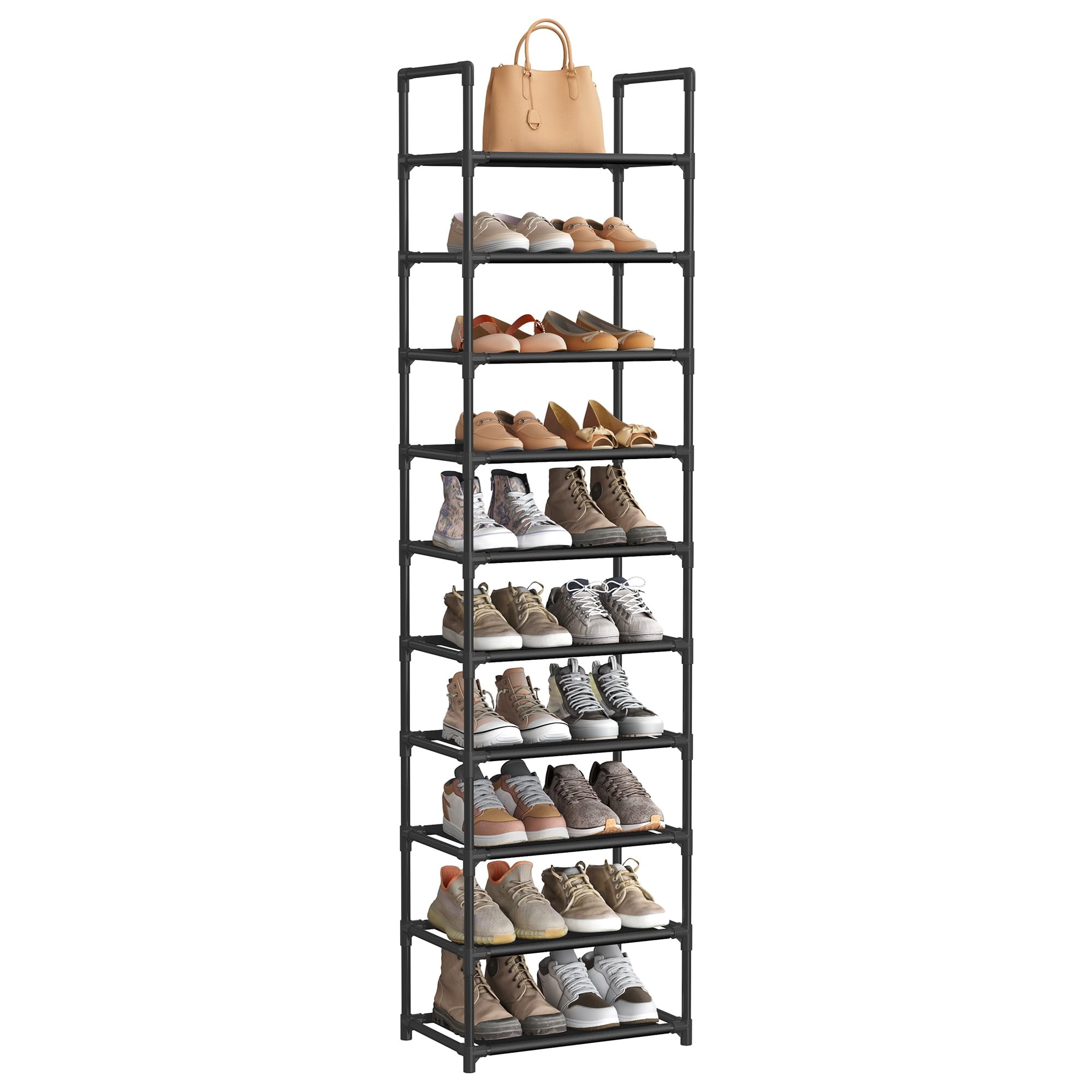 Songmics Shoe Rack  10-tier Shelf Storage Organizer 11 X 17.7 68 Inches Metal Frame Non-woven Fabric Shelves For Entryway Bedroom Black Ulsh010b02