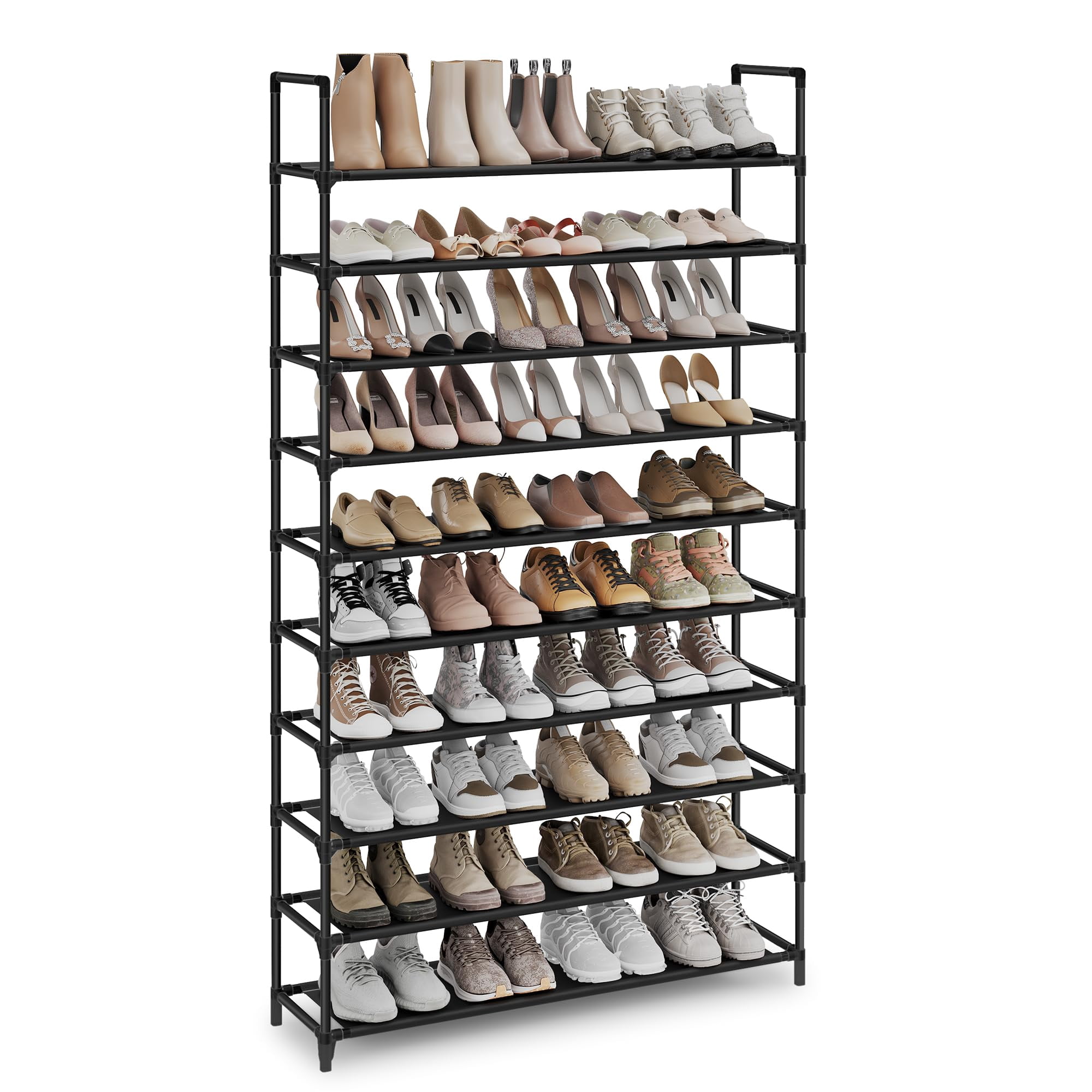 Songmics Shoe Rack  10-tier Shelf Storage Organizer 11 X 37 68.9 Inches Metal Frame Non-woven Fabric Shelves For Entryway Bedroom Black Ulsh11h