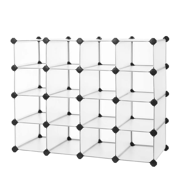 Songmics Shoe Rack With 16 Cubes Interlocking Plastic Organizer Diy Storage Cabinet For Closet Entryway Bedroom Garage Space Saving Design 12 X 35.1 27.2 Inches Transparent Ulpc445w02
