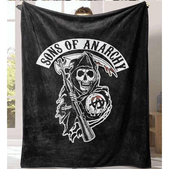 Songs Of Anarchy Letter Print Flannel Blanket, 1 Count Soft Warm Throw Blanket with Storage Bag, Air-conditioned Room Blanket, Warm Nap Blanket for Home Office Travel Camping