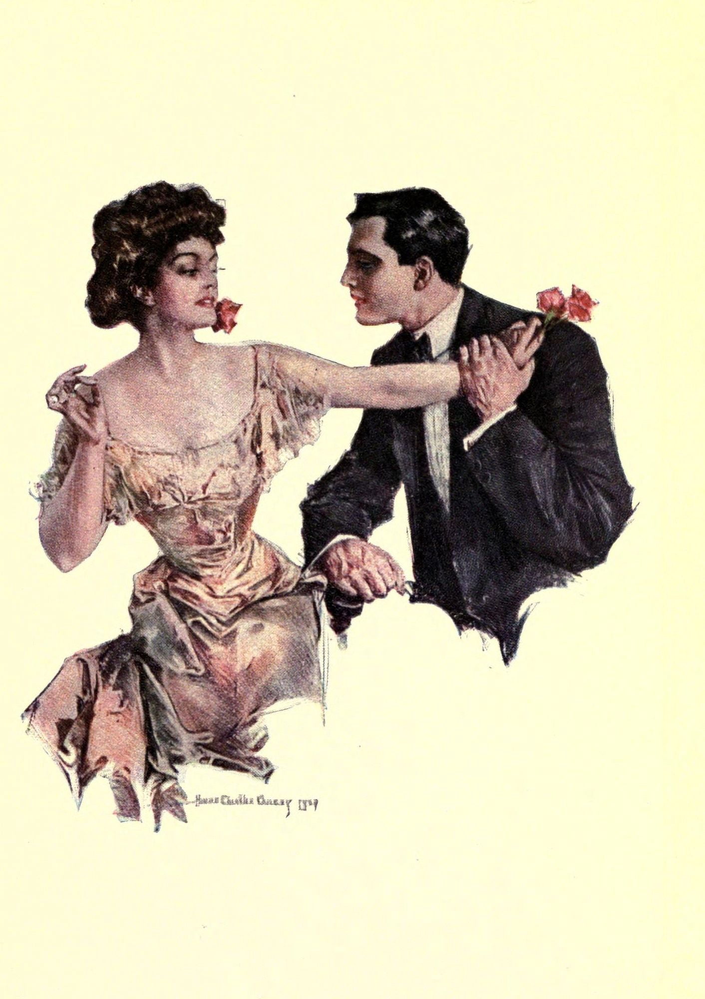 Songs of Sentiment 1910 Rose in teeth Canvas Art - Howard Chandler Christy (24 x 36)