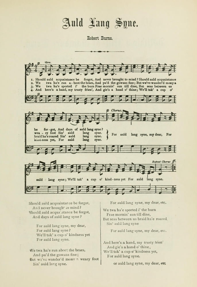 Songs that Never Die 1894 Auld Lang Syne Canvas Art - Robert Burns (24 x 36)