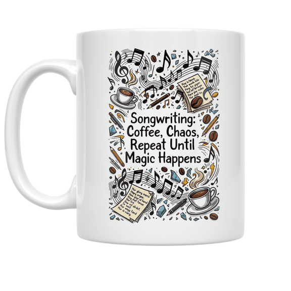 Songwriting Process Coffee Chaos Repeat - Music Enthusiast - 11 oz Ceramic Coffee Mug