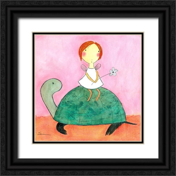 Sonheim, Carla 12x12 Black Ornate Wood Framed with Double Matting Museum Art Print Titled - Fairy on Turtle