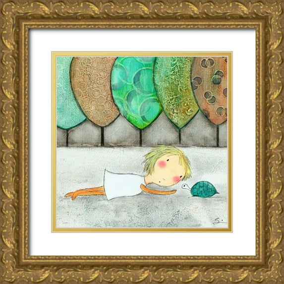 Sonheim, Carla 26x26 Gold Ornate Wood Framed with Double Matting Museum Art Print Titled - Girl with Turtle