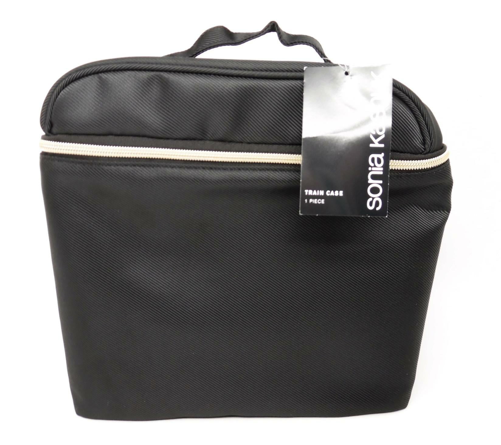 Sonia Kashuk Train Case Organizer with Golden Zippered Mesh Compartments Black Walmart