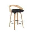 thumbnail image 1 of Sonia Modern Swivel Counter Height Bar Stool with Black Upholstered Seat and Patterned Oak Wood Finish, 1 of 5