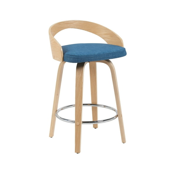 Armen Living Swivel Counter Height Bar Stool with Blue Upholstered Seat